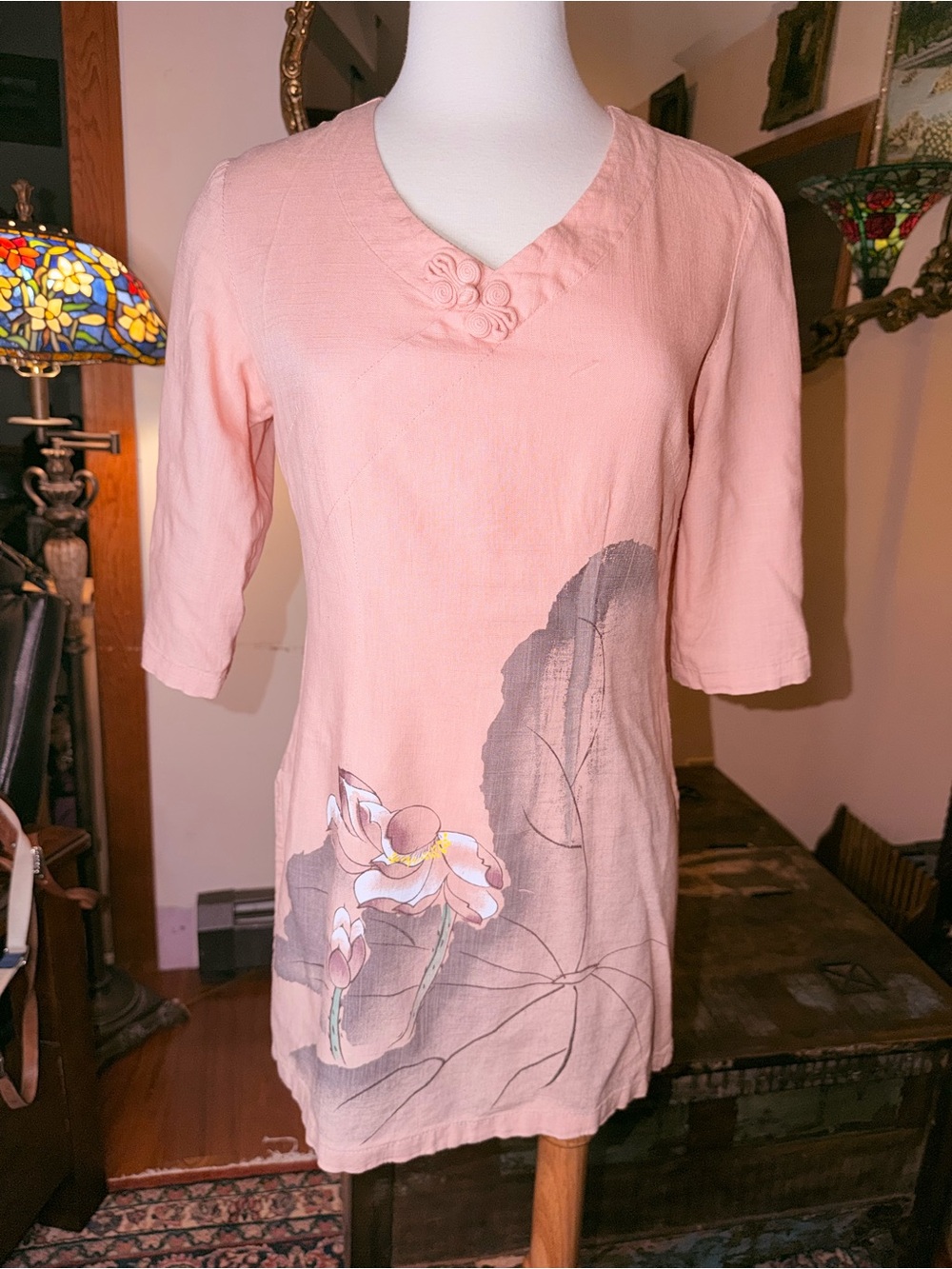 Women's Pink Floral V-Neck Tunic Top